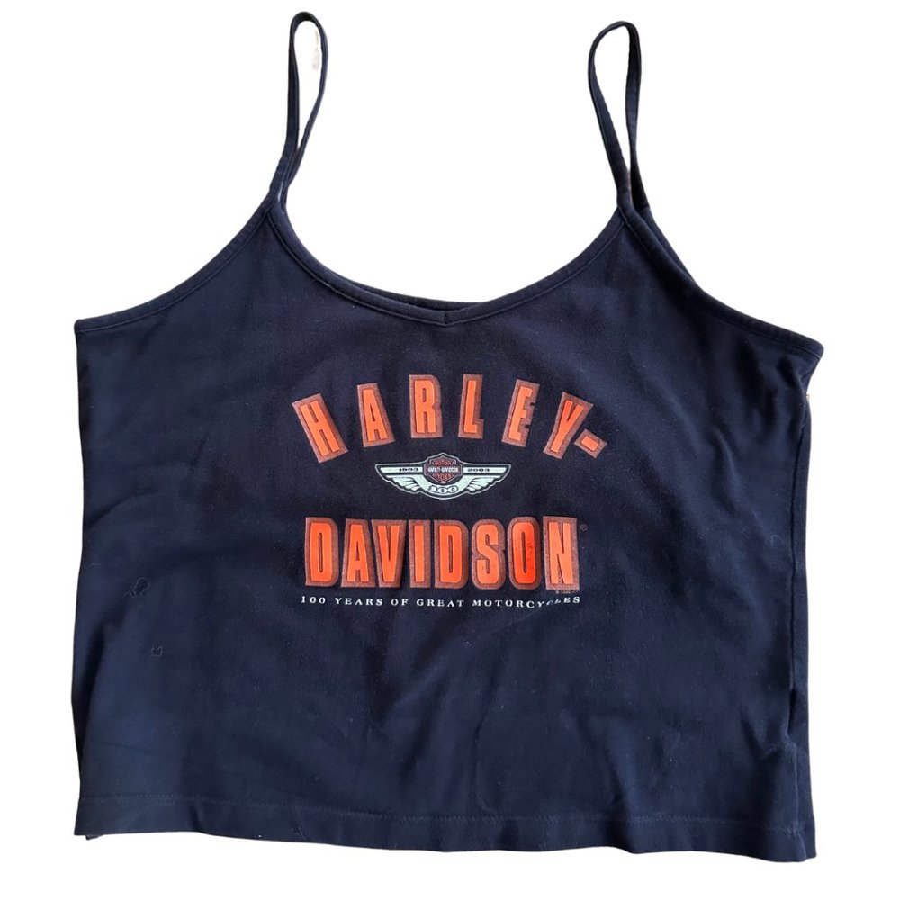 Vintage Cropped Harley-Davidson Tank with Built-In Bra